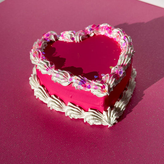 3D Painted Cake - Heart Box Pink With Pink Glitter