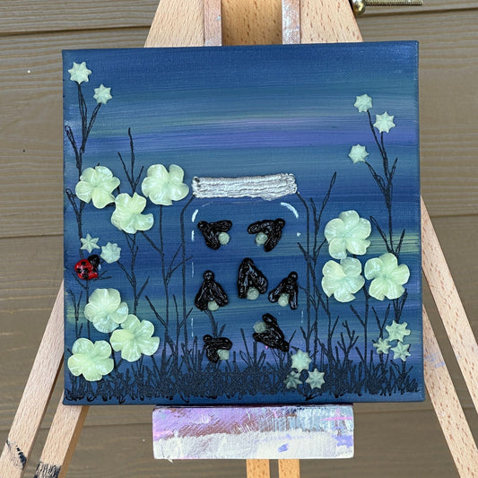 3D Glow In The Dark Lightning Bugs In A Jar 8"x8"
