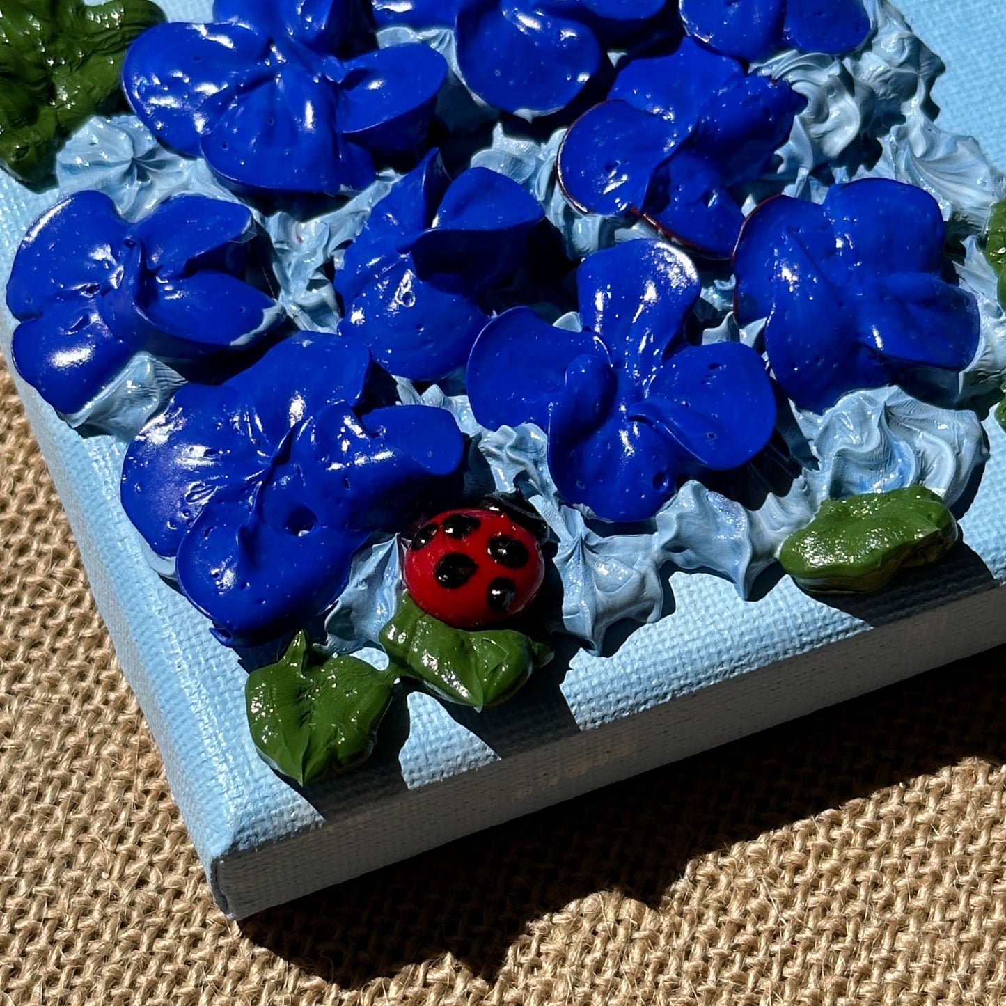 3D Blue Hydrangeas on Blue Canvas 8"x8"
