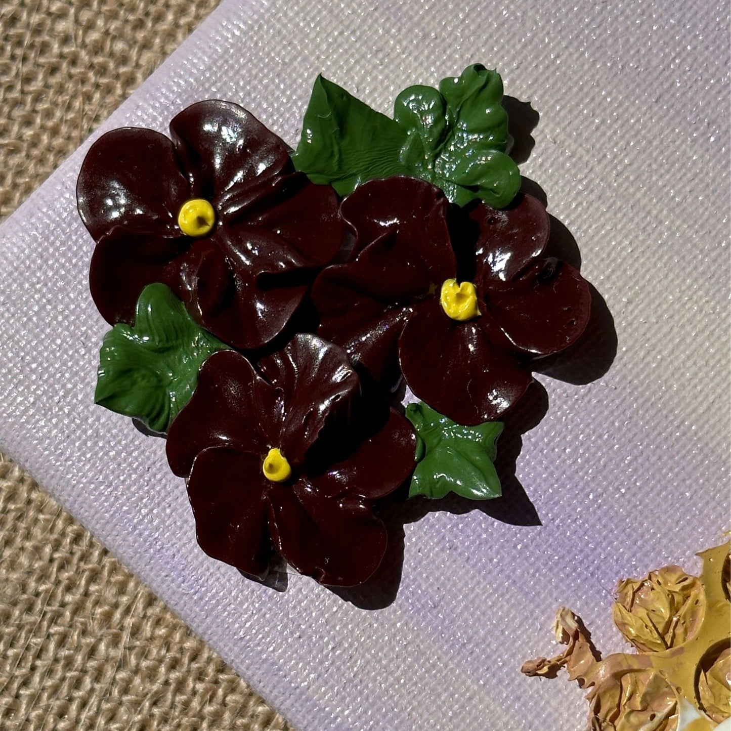 3D Bees and Purple Flowers on Purple Canvas 8"x8"