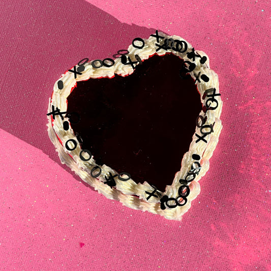 3D Painted Cake - Heart Box Red Metallic With Pearl "Frosting" and Black XO Glitter