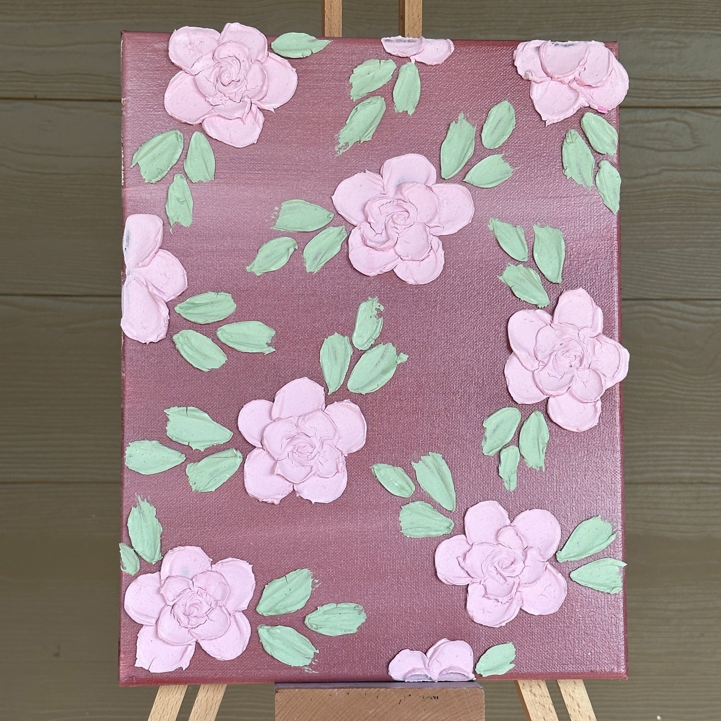 3D Texture Light Pink Roses on Burgundy 11"x14"