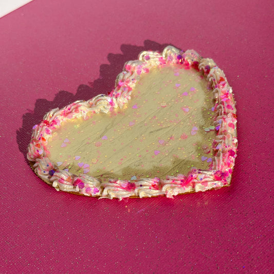 3D Painted Cookie - Heart With Pearl "Frosting" and Pink Glitter