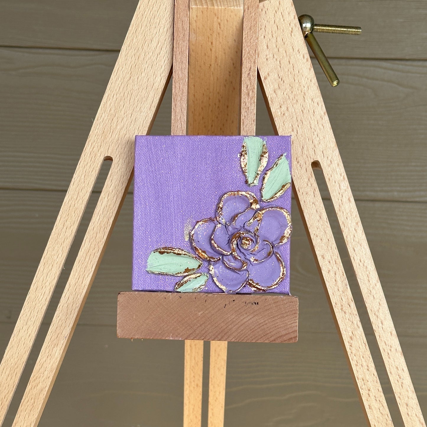 3D Texture Purple Rose with Rose Gold Foil on Purple 4"x4"