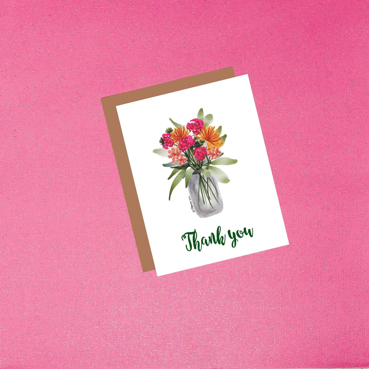 Thank You Floral Bouquet Watercolor Greeting Card