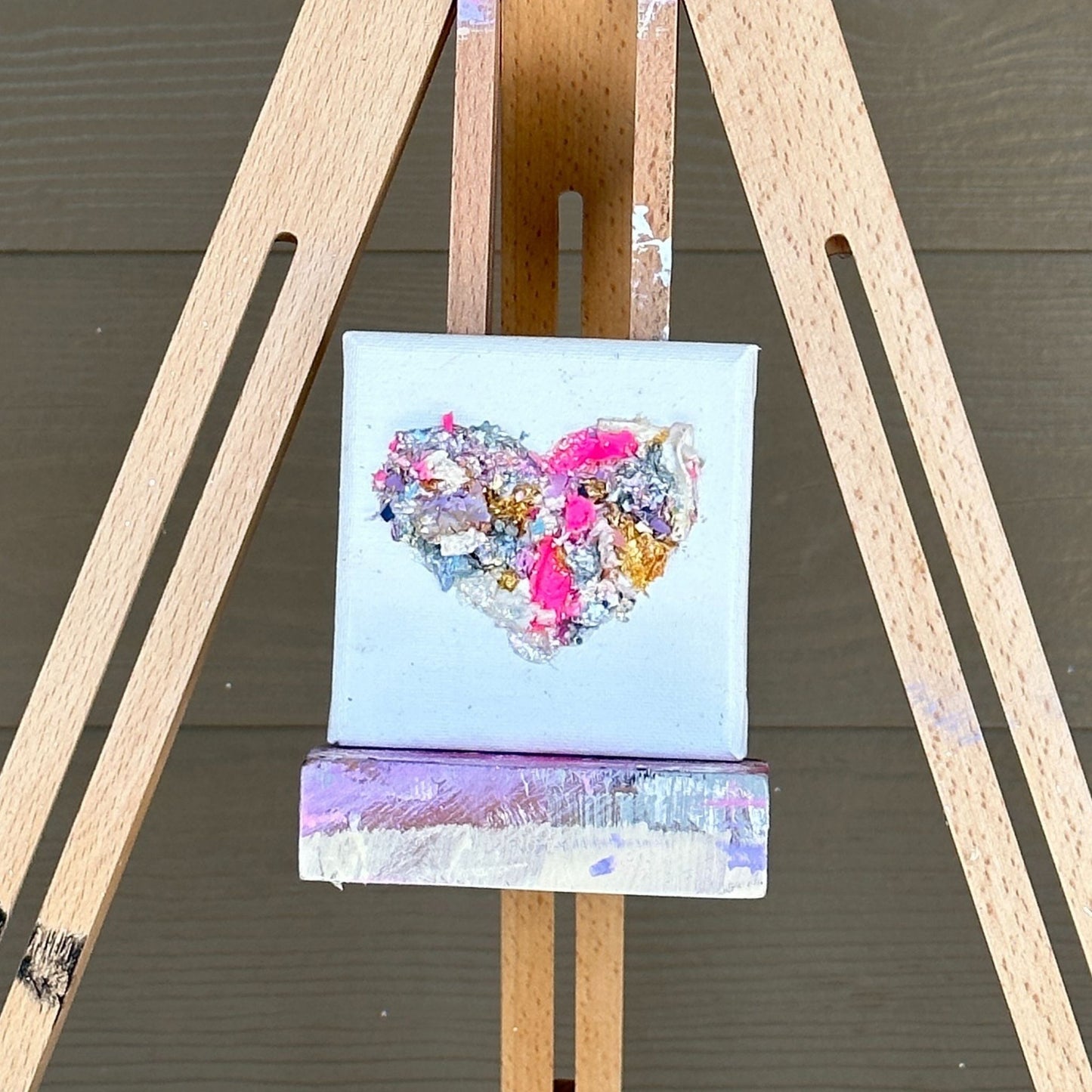 3d Acrylic Paint Confetti Heart Canvas 4"x4"
