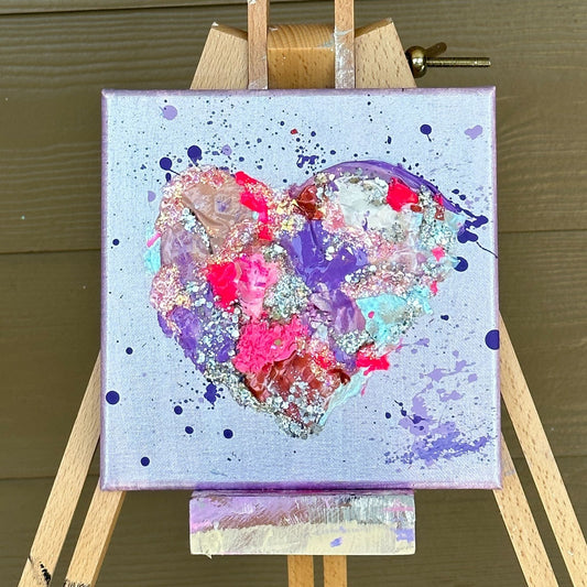 3D Acrylic Paint Confetti Heart Canvas 8"x8" - Iridescent Lavender