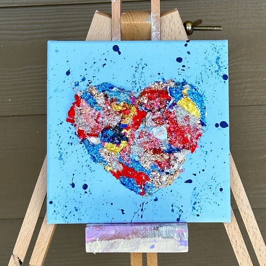 3D Acrylic Paint Confetti Heart Canvas 8"x8" - Blue
