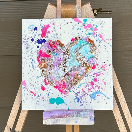3D Acrylic Paint Confetti Heart Canvas 8"x8" - Cream