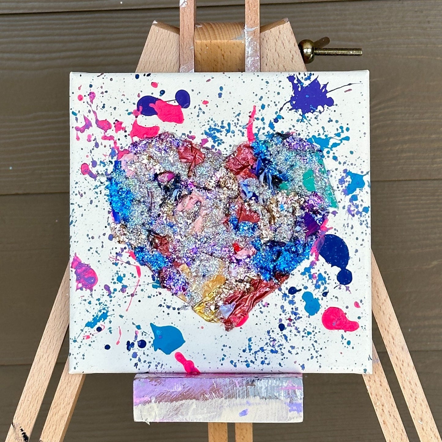 3D Acrylic Paint Confetti Heart Canvas 8"x8" - Cream Bold