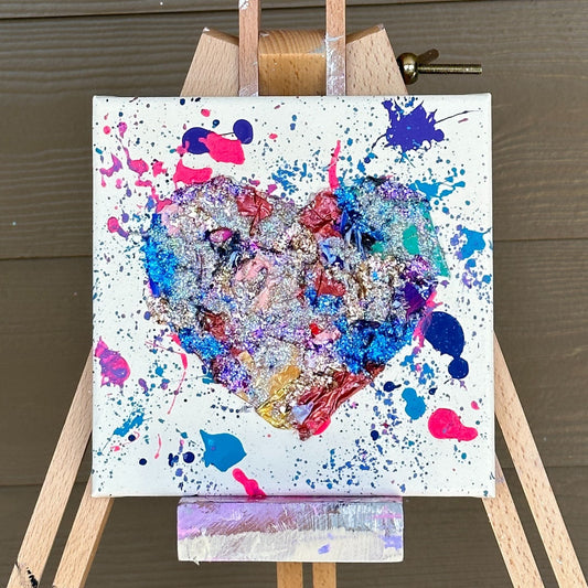 3D Acrylic Paint Confetti Heart Canvas 8"x8" - Cream Bold