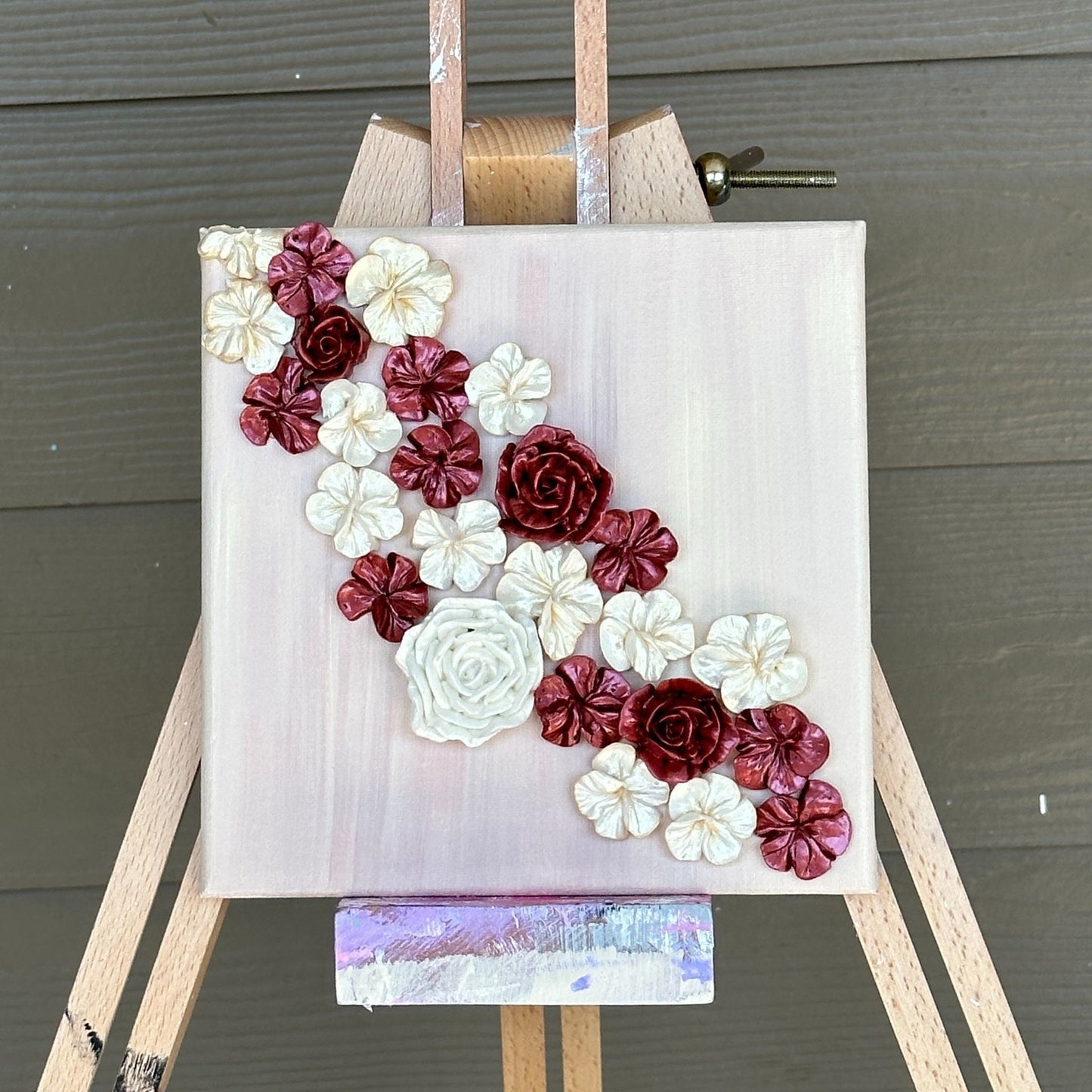 3D Rose Gold and Cream Flowers on Cream background 8"x8"