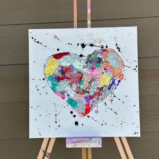 3D Acrylic Paint Confetti Heart Canvas 14"x14"