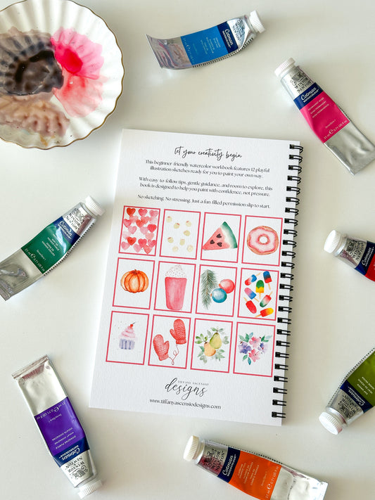 Watercolor Basics Workbook for Beginners - DIY Paintable Sketchbook