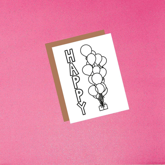 Coloring Card - Color Your Own Happy Balloons