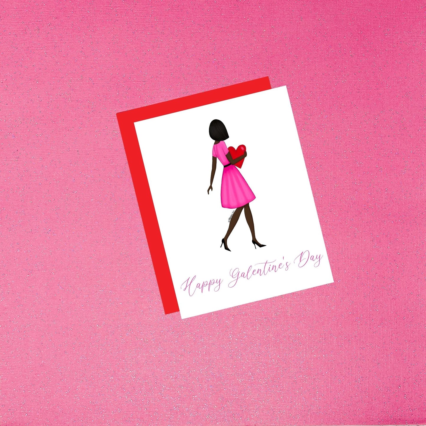 Valentine's Day - Galentine's Day Girl With Heart Fashion Illustration Black Dark