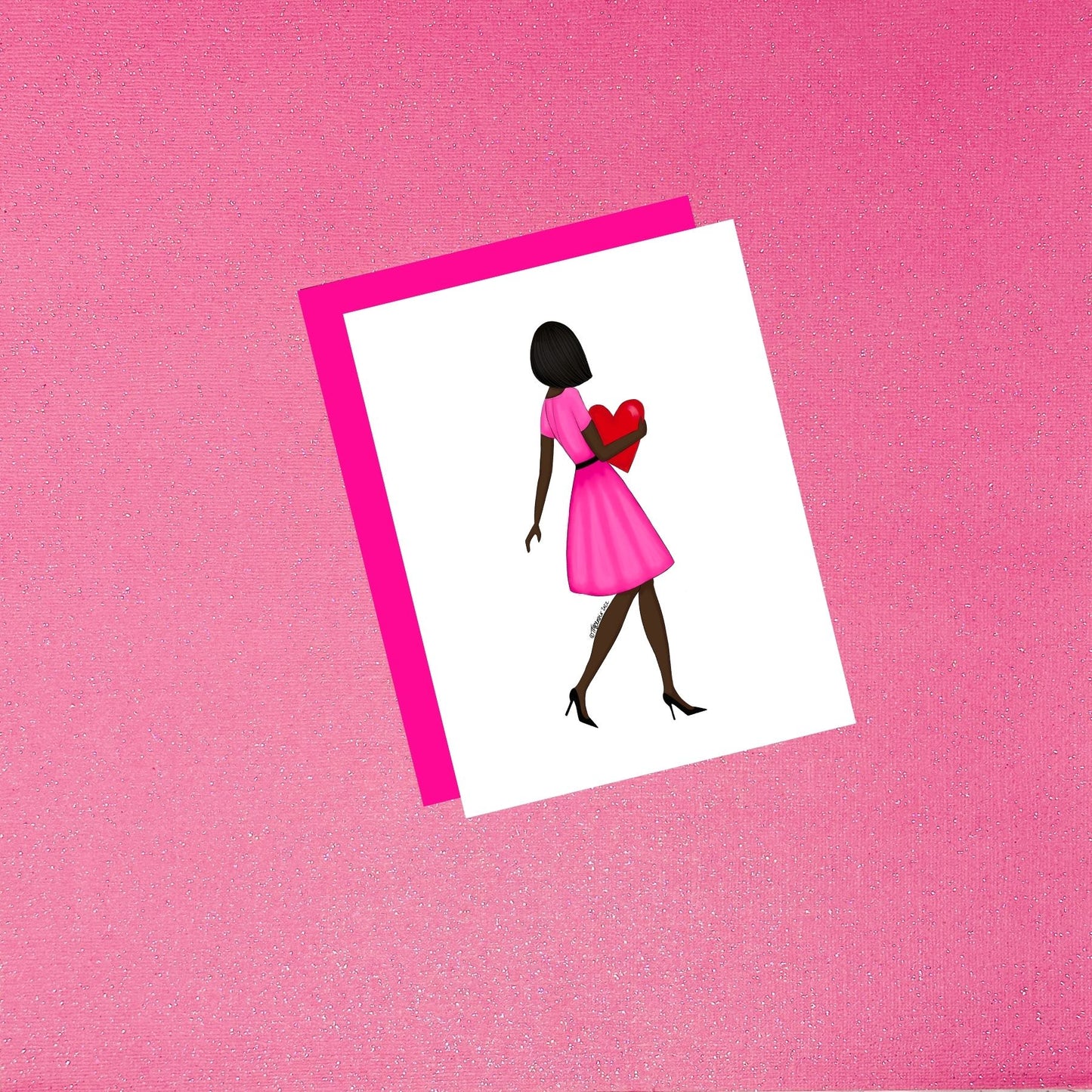 Valentine's Day - Girl With Heart Fashion Illustration Black Dark