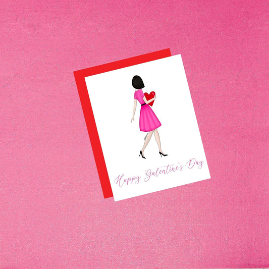 Valentine's Day - Galentine's Day Girl With Heart Fashion Illustration Black Fair