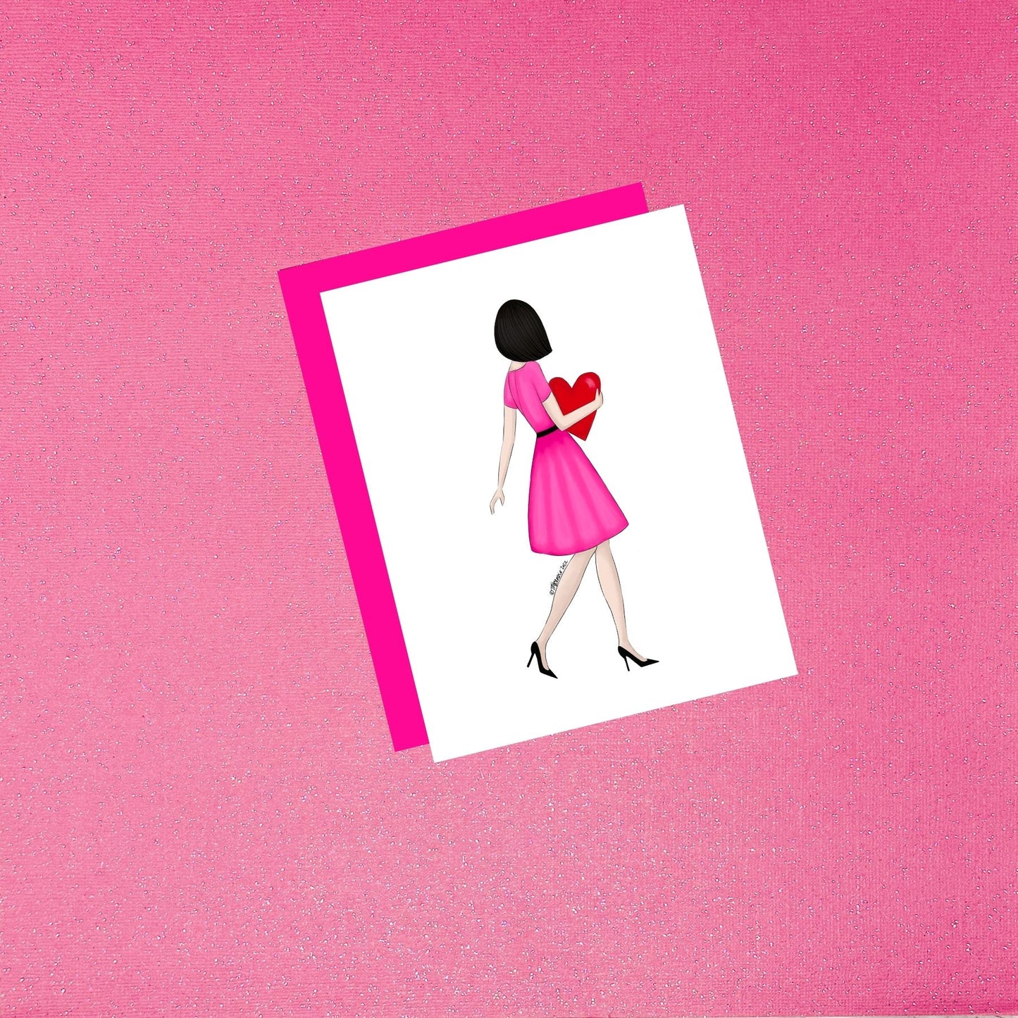 Valentine's Day - Girl With Heart Fashion Illustration Black Fair