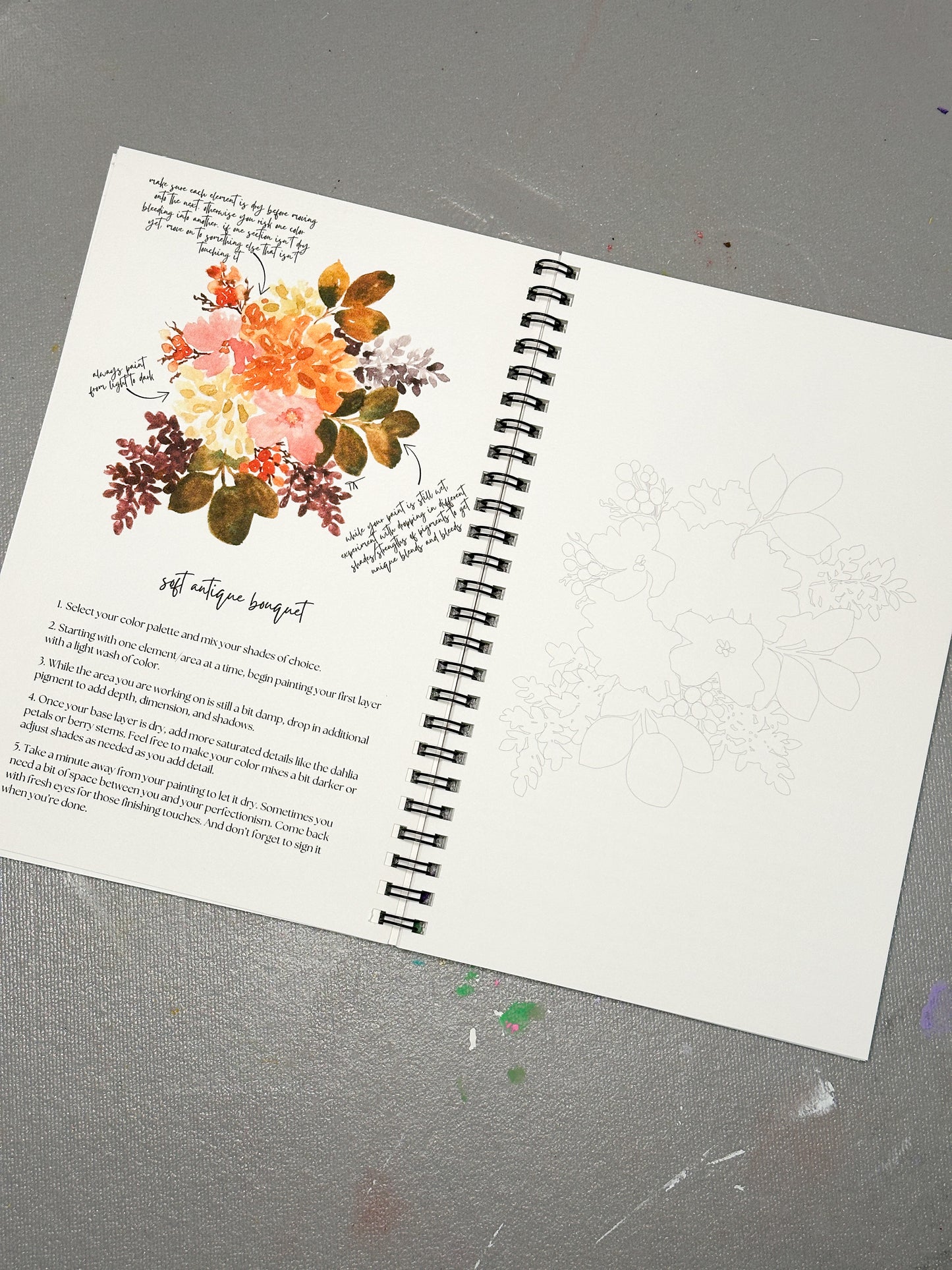 Watercolor Floral Workbook for Beginners - DIY Paintable Flower Sketchbook