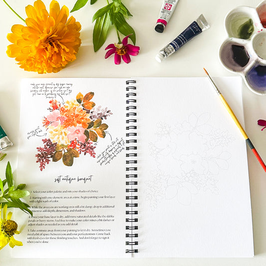 Watercolor Floral Workbook for Beginners - DIY Paintable Flower Sketchbook