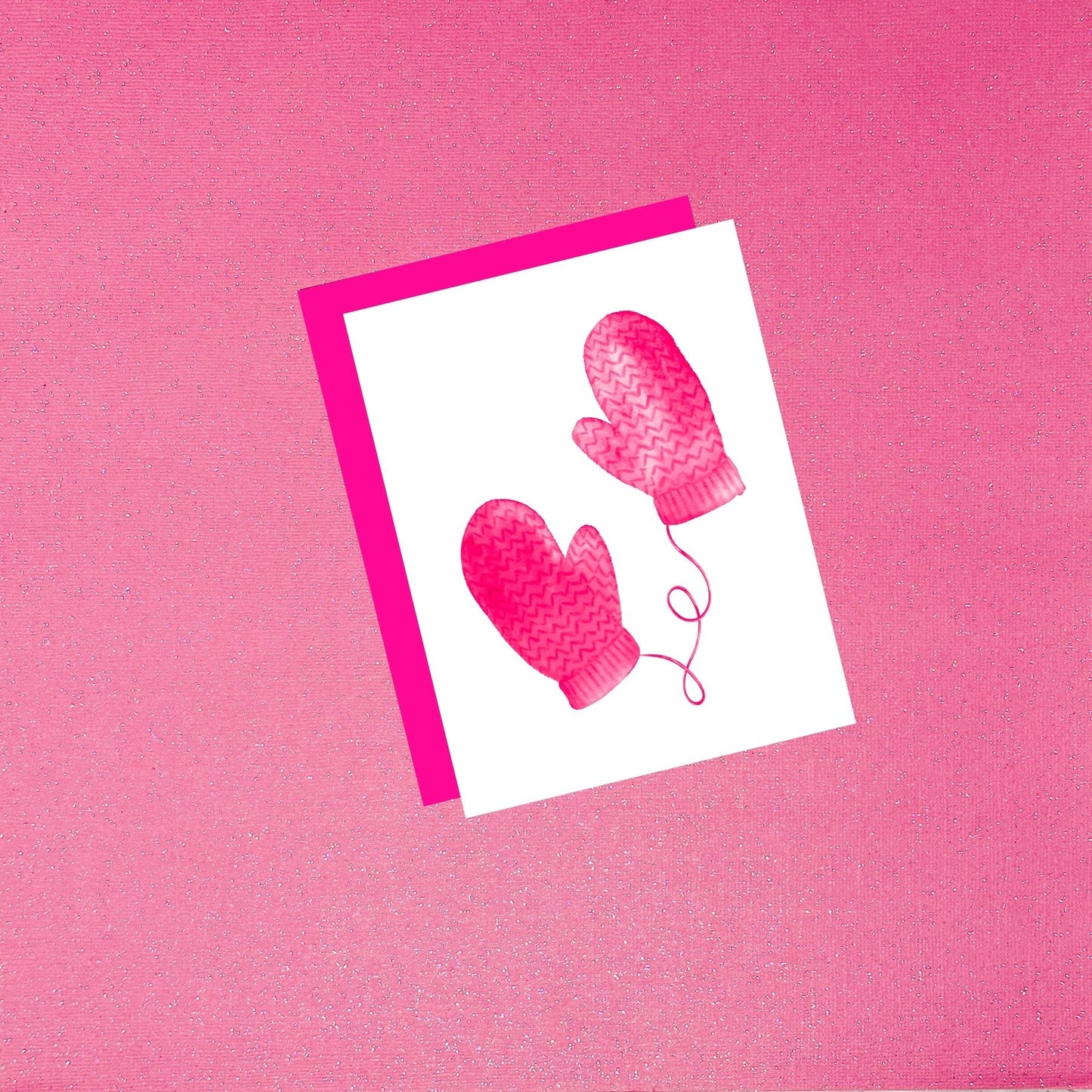 Holiday - Whimsical Pink Woven Mittens | Watercolor Christmas Card