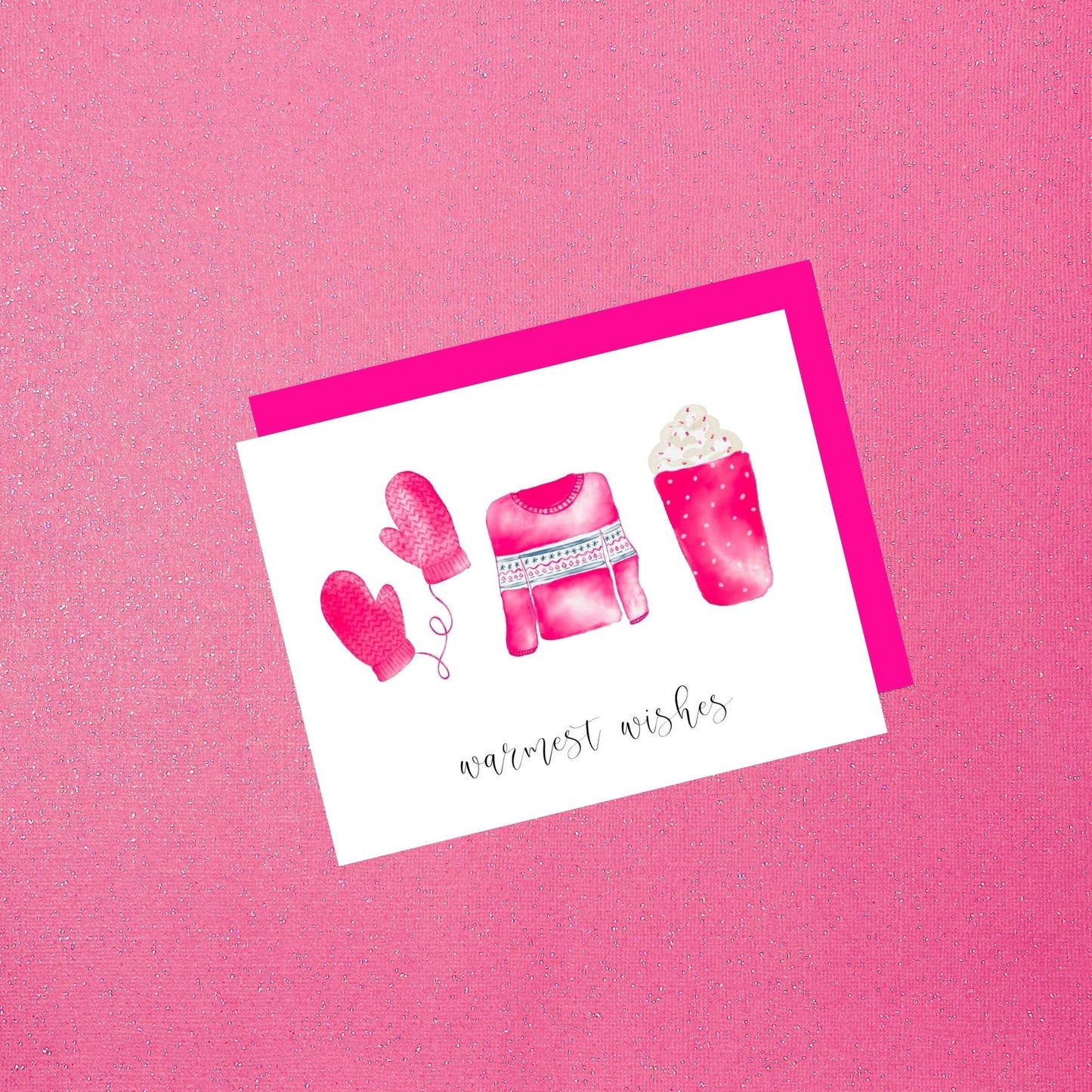 Holiday - Pink Warmest Wishes | Watercolor Holiday Card