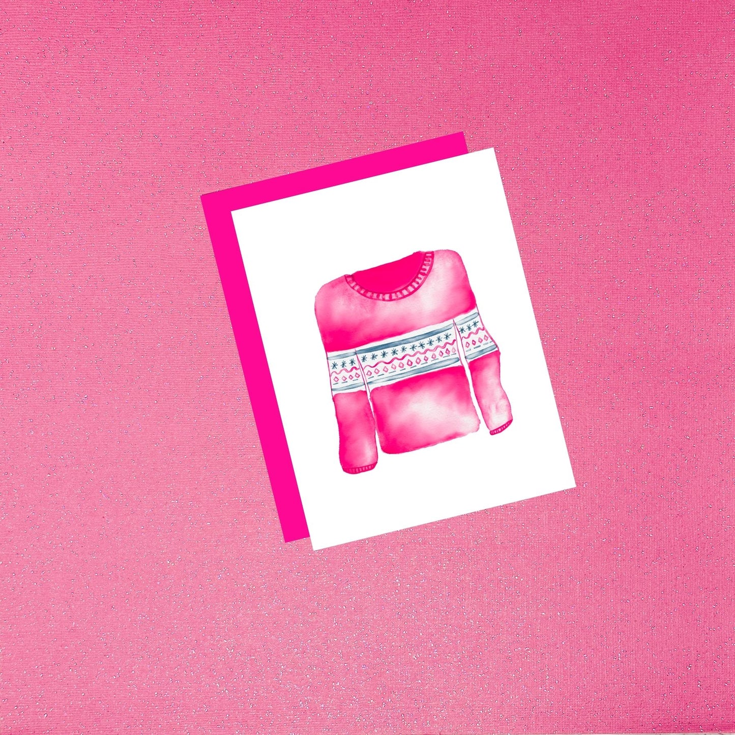 Holiday - Joyful Pink Festive Sweater | Watercolor Christmas Card