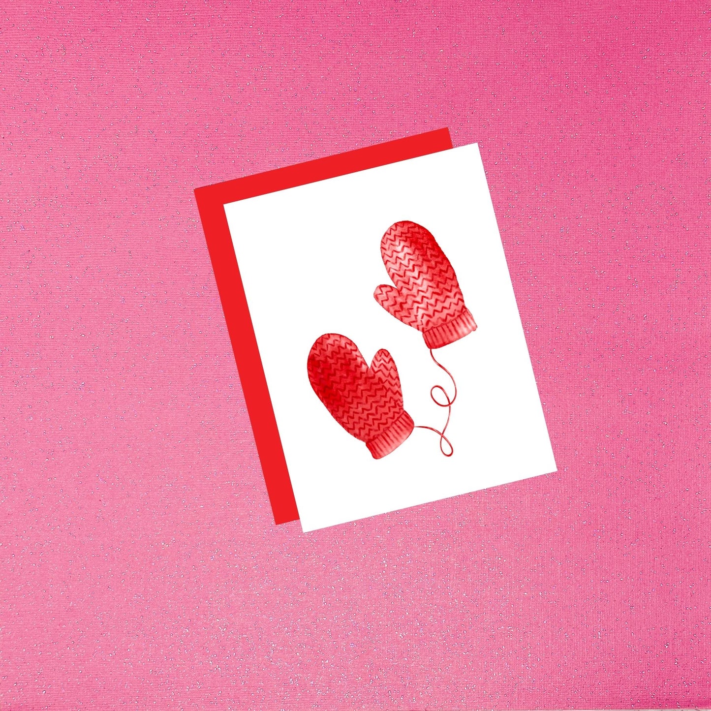 Holiday - Vibrant Red Woven Mittens | Watercolor Christmas Card