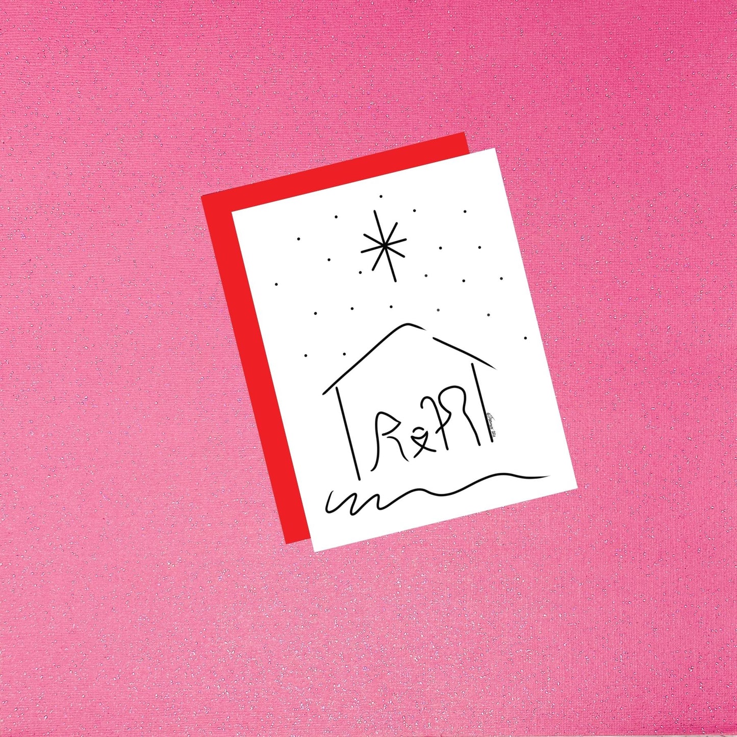 Nativity Scene Christmas Card | Minimalist Christian Holiday Card with Red Envelope