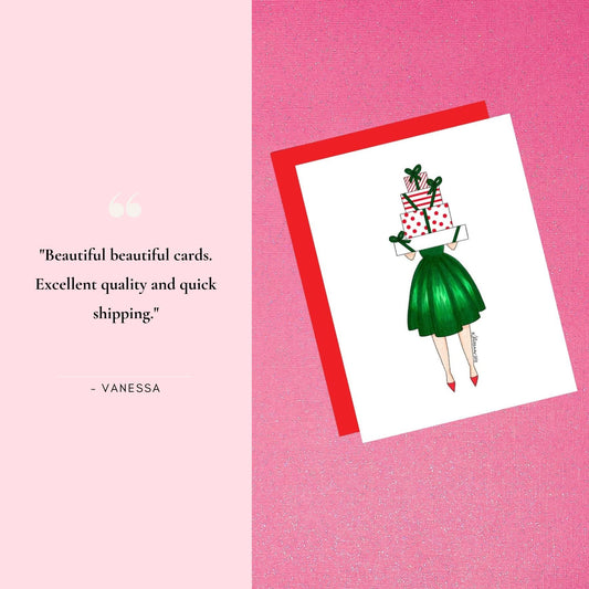 Making Spirits Bright Funny Holiday Card | Watercolor Martini with Santa Hat