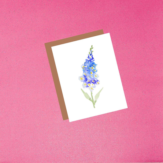 Watercolor Blue Delphinium Greeting Card