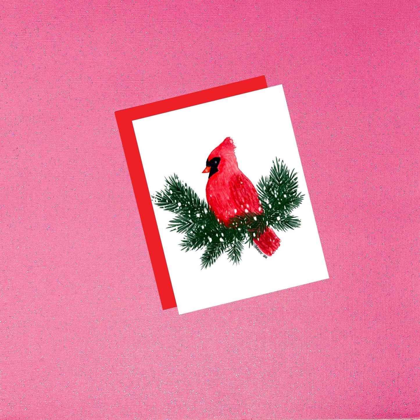 Cardinal Holiday Greeting Card | Hand-Painted Watercolor Christmas Card with Red Envelope | Blank Inside