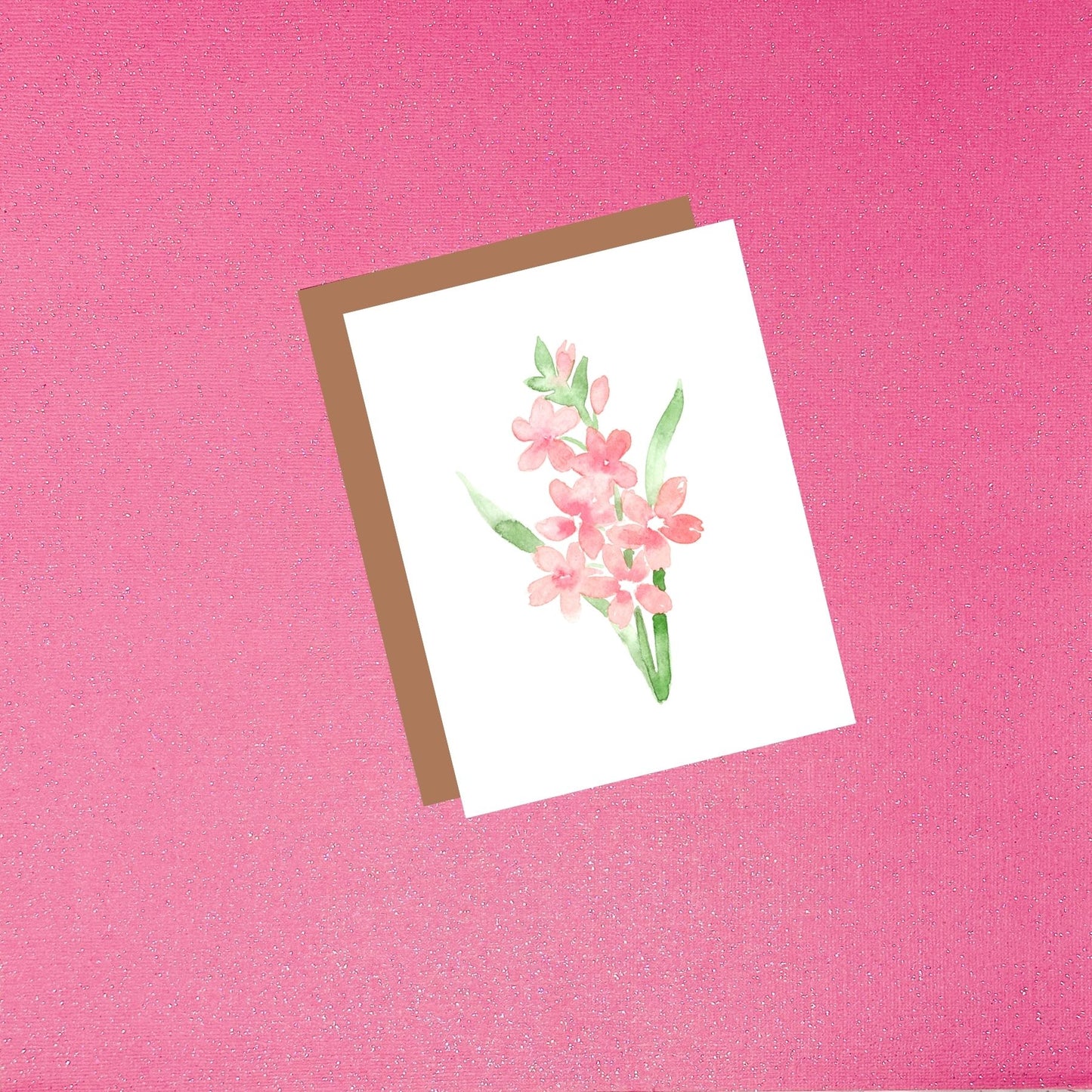 Watercolor Coral Gladiolus Greeting Card