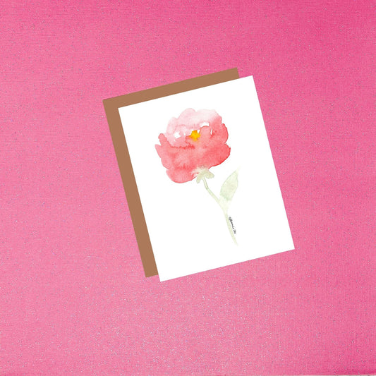 Watercolor Coral Peony Greeting Card