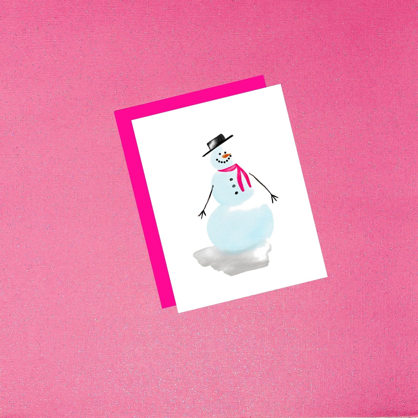 Holiday - Snowy Delight with a Pink Scarf | Watercolor Christmas Card