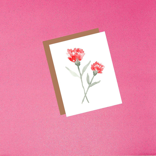 Watercolor Red Carnation Greeting Card