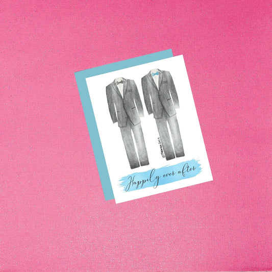 Watercolor Two Grooms Happily Ever After Wedding Anniversary Card