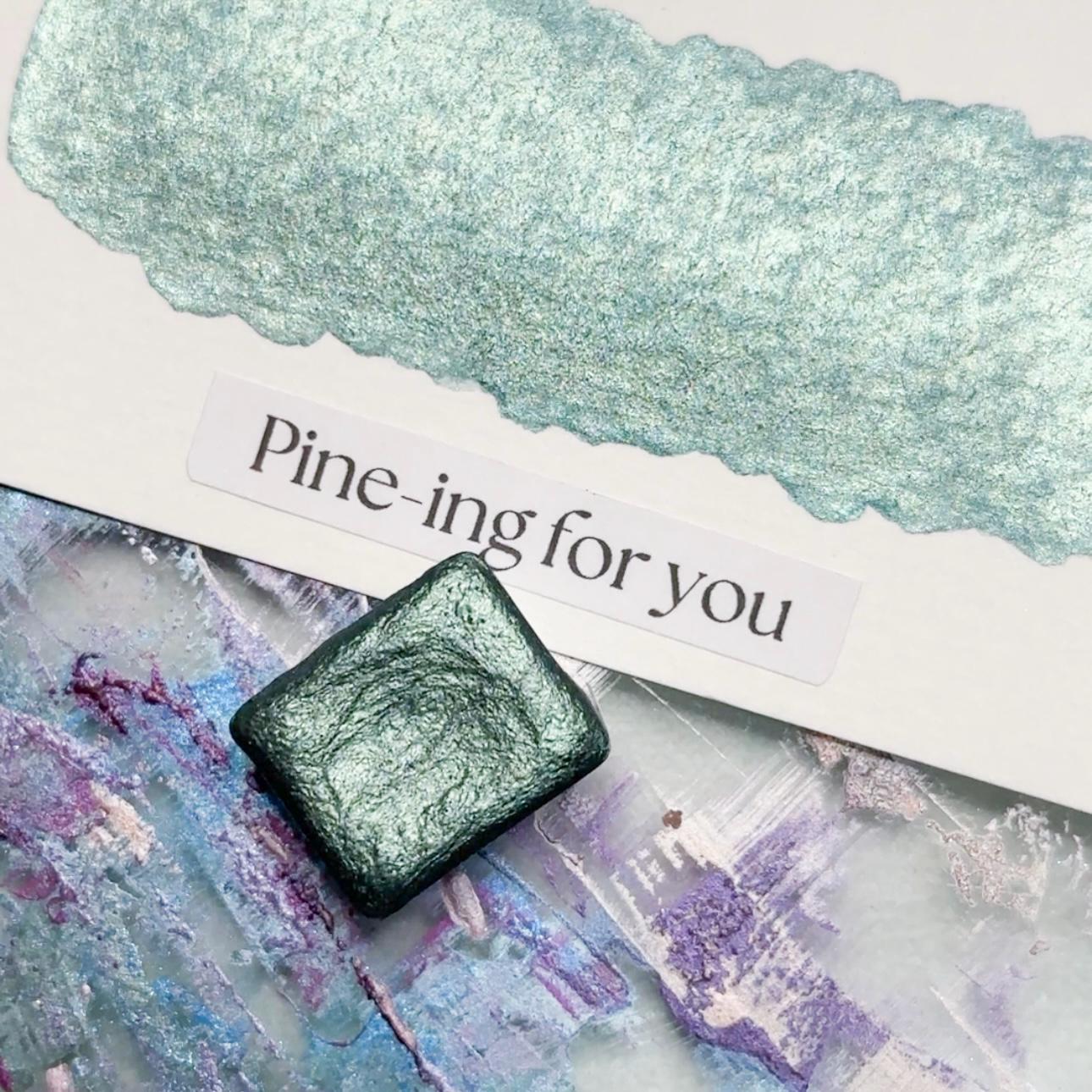 Pine-ing for You Watercolor | Pine Green Shimmer Paint | Handmade Half Pan Quarter Pan Artist Pigment Paints