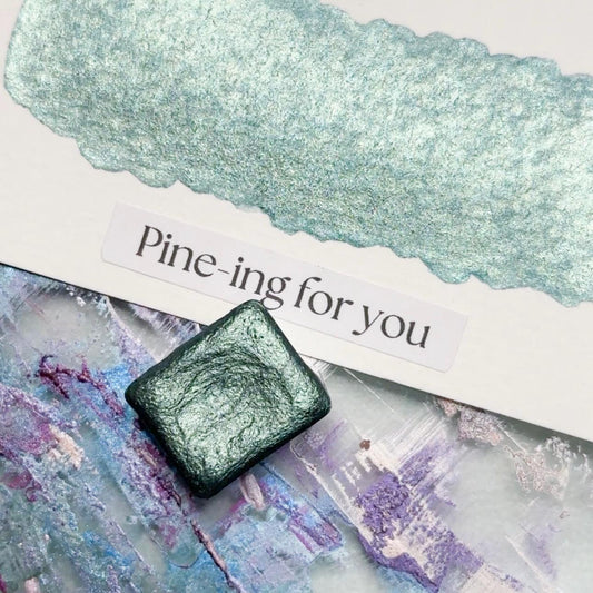 Pine-ing for You Watercolor | Pine Green Shimmer Paint | Handmade Half Pan Quarter Pan Artist Pigment Paints
