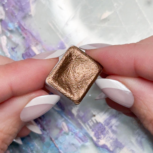 Cocoa Luxe Watercolor | Brown Bronze Shimmer Paint | Handmade Half Pan Quarter Pan Artist Pigment Paints