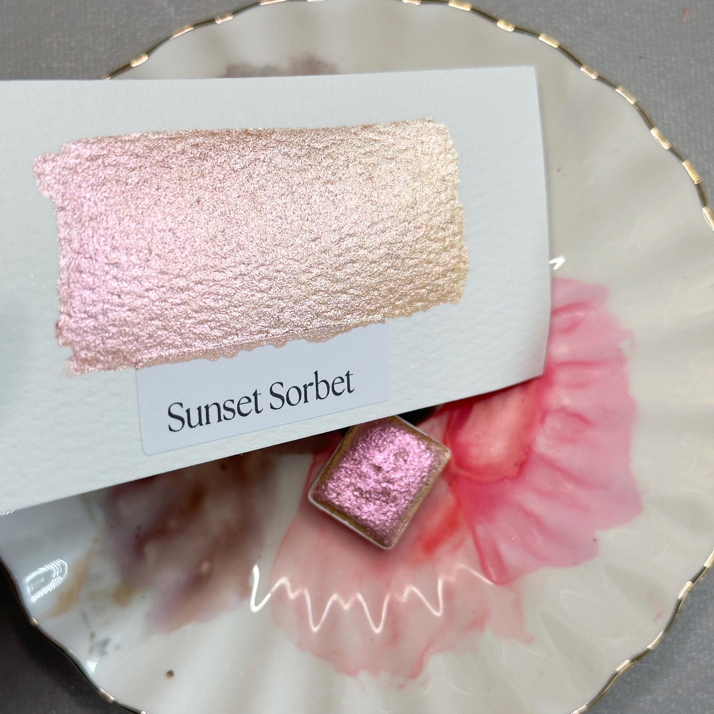 Sunset Sorbet Watercolor | Handmade Color-Shifting Paint | Pigment Shimmer Half Pan Quarter Pan Peach Rose Gold Champagne