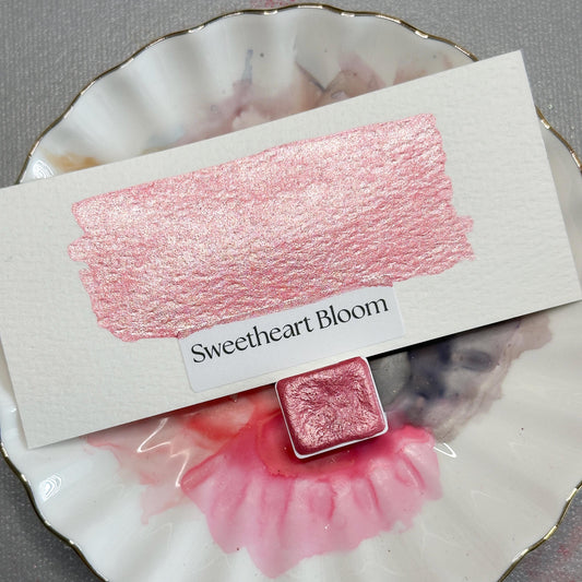 Sweetheart Bloom Watercolor | Pink Coral Shimmer Paint | Handmade Half Pan Quarter Pan | Romantic Pastel Paint