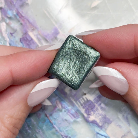 Pine-ing for You Watercolor | Pine Green Shimmer Paint | Handmade Half Pan Quarter Pan Artist Pigment Paints