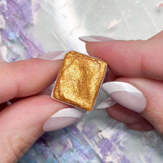 All That Glitters Watercolor | Dark Gold Shimmer Paint | Handmade Half Pan Quarter Pan Artist Pigment Paint