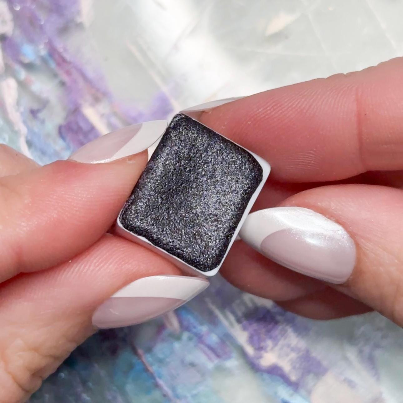 Naughty But Nice Watercolor | Silver-Black Shimmer Paint | Handmade Half Pan Quarter Pan | Artisanal Watercolor Pigment Paint