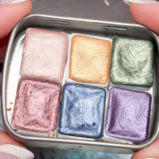 Shimmer Down Watercolor | Dark Champagne Shimmer Paint | Handmade Half Pan Quarter Pan Artist Pigment Paints