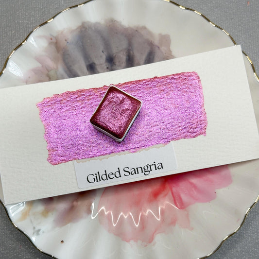 Gilded Sangria Watercolor | Handmade Color-Shifting Paint | Shimmer Half Pan Quarter Pan Artist Pigment Hand Crafted Watercolor Paint