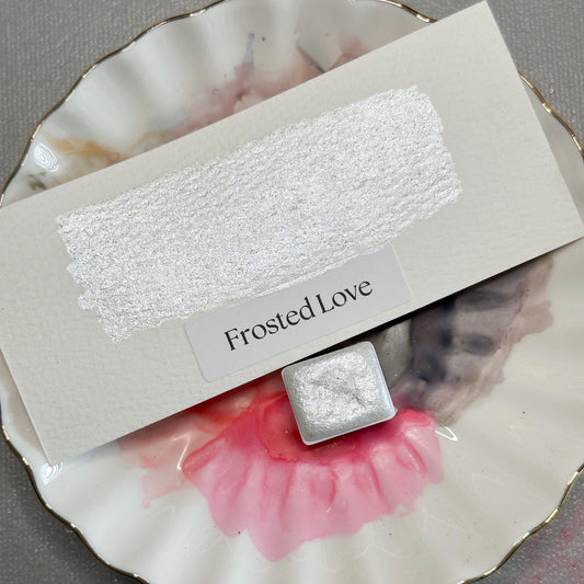 Frosted Love Watercolor | Frosty Shimmer White Paint | Iridescent Handmade Half Pan Quarter Pan | Pastel Accent Paint