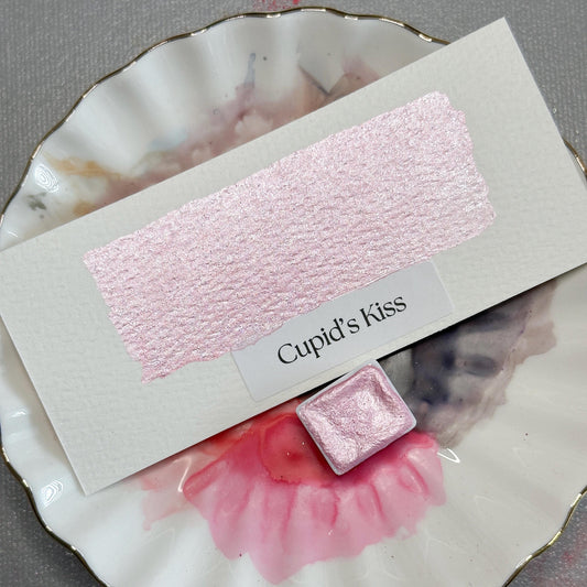 Cupid’s Kiss Watercolor | Baby Pink Silk Frost Paint | Handmade Pastel Half Pan Quarter Pan | Romantic Shimmer Paint